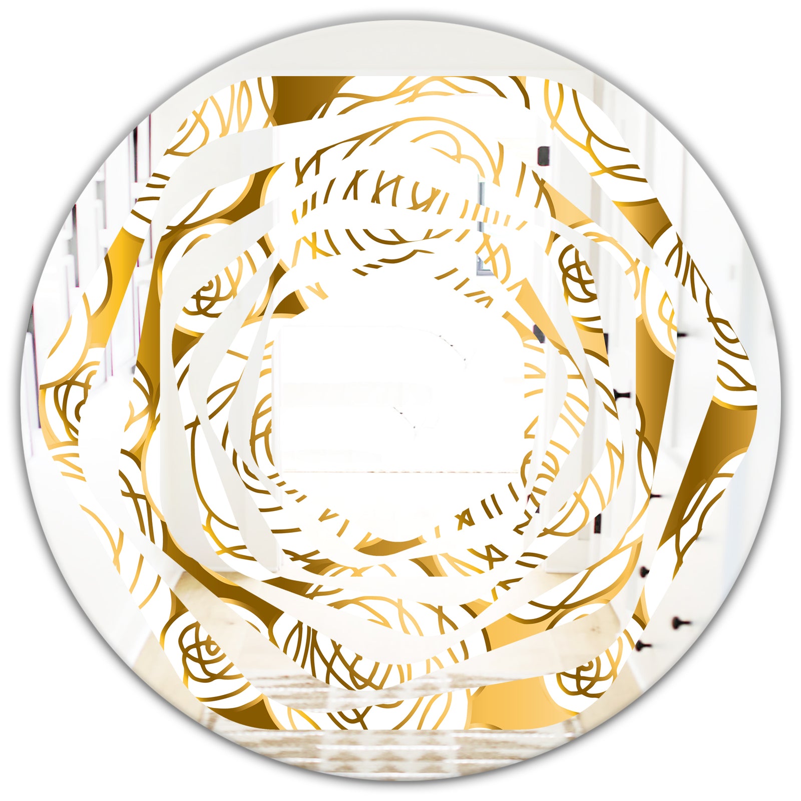 Golden Floral III - Modern Round or Oval Wall Mirror - Whirl