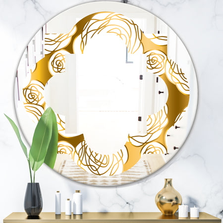 Golden Floral III - Modern Round or Oval Wall Mirror - Quatrefoil
