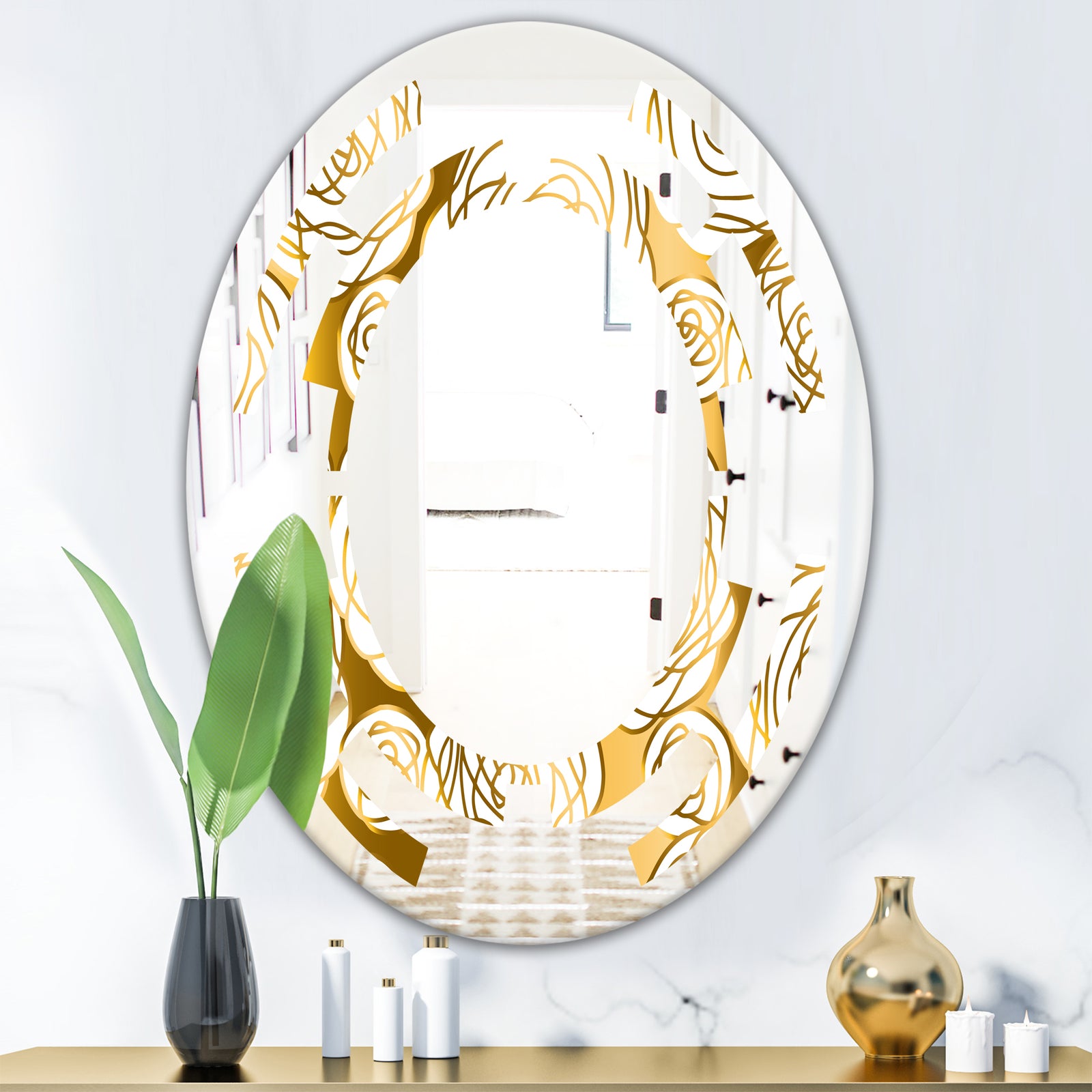 Golden Floral III - Modern Round or Oval Wall Mirror - Space