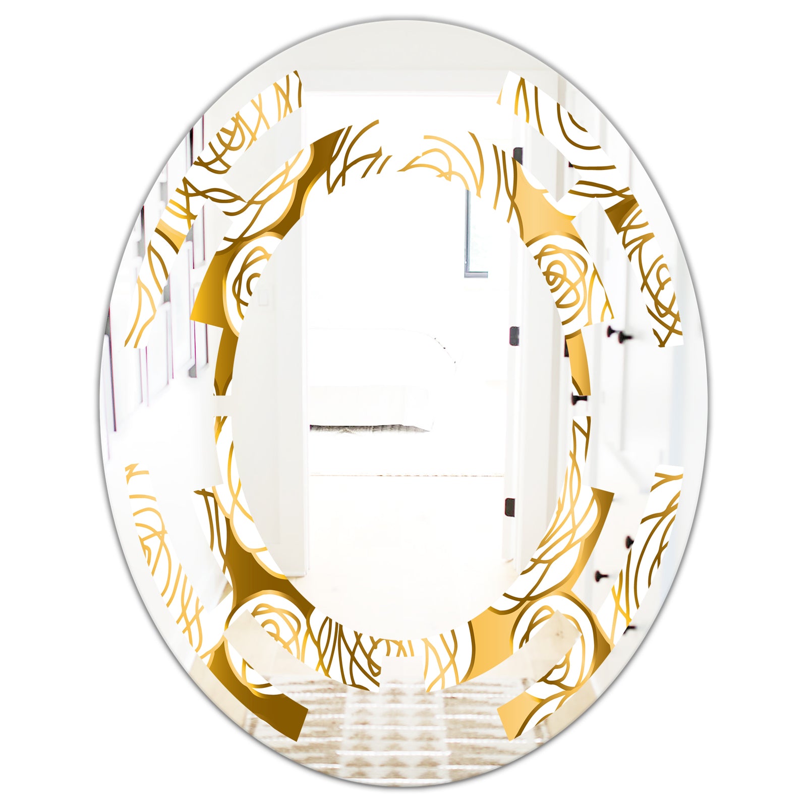 Golden Floral III - Modern Round or Oval Wall Mirror - Space