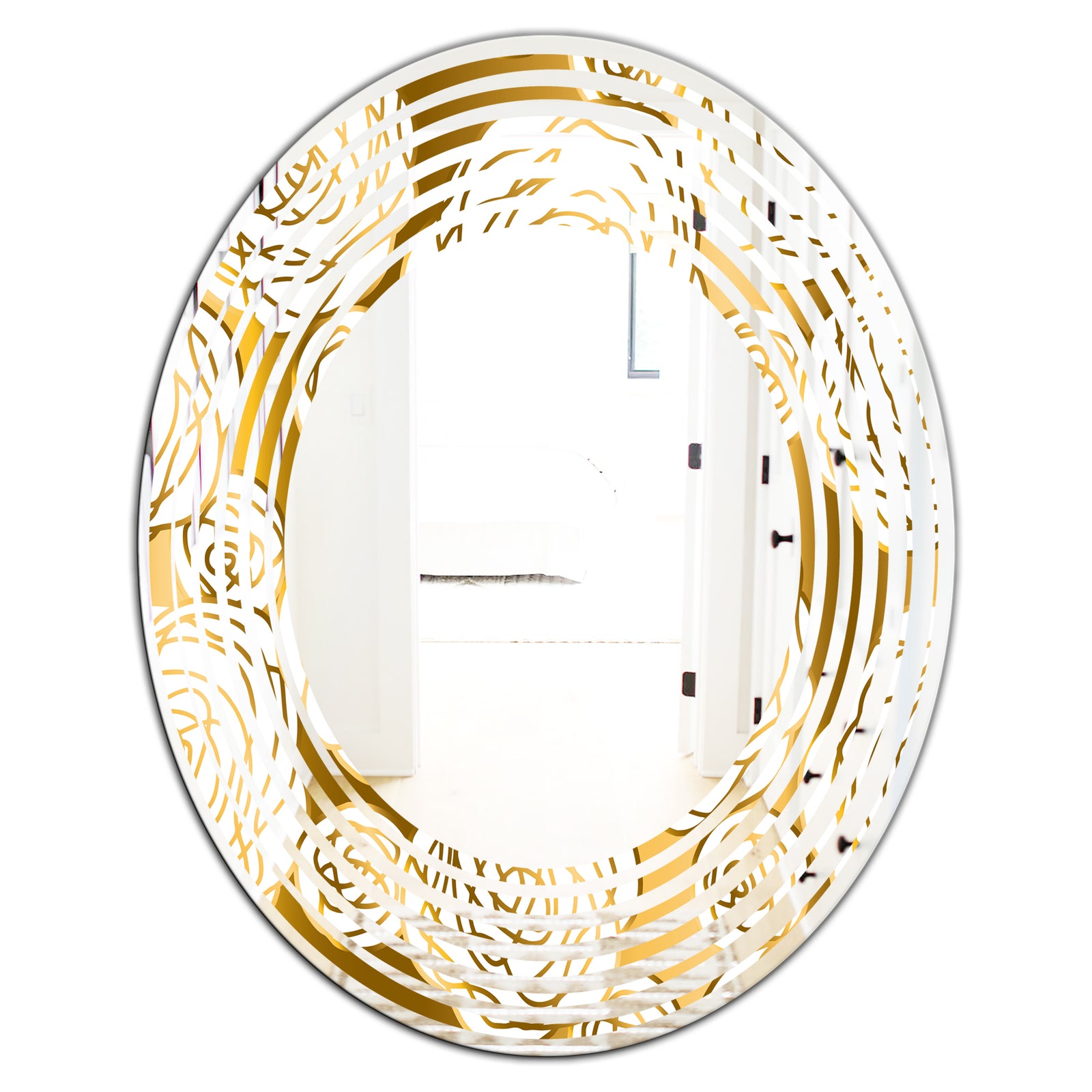 Golden Floral III - Modern Round or Oval Wall Mirror - Wave