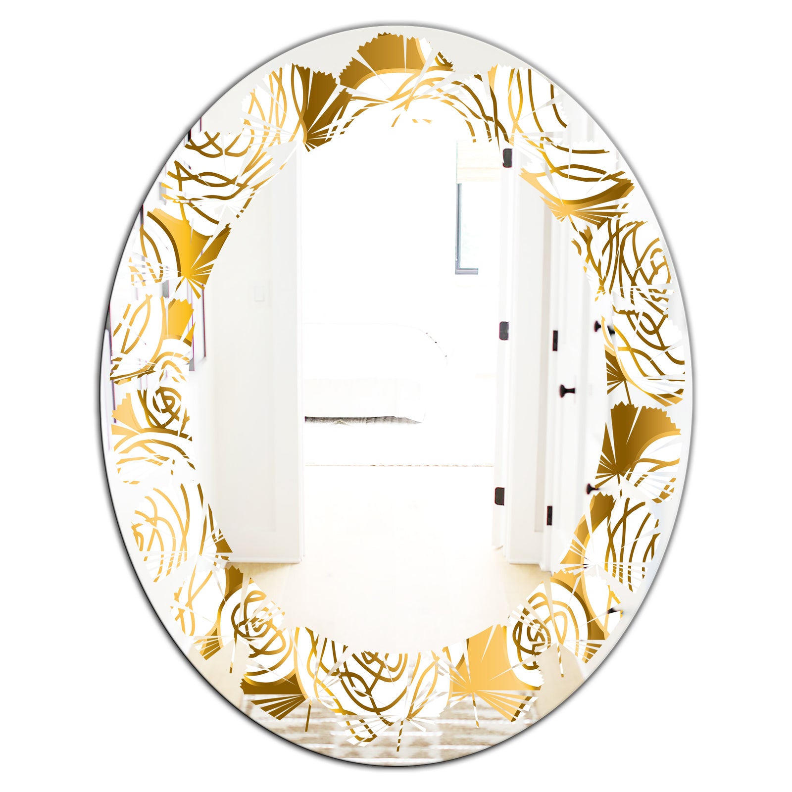 Golden Floral III - Modern Round or Oval Wall Mirror - Leaves