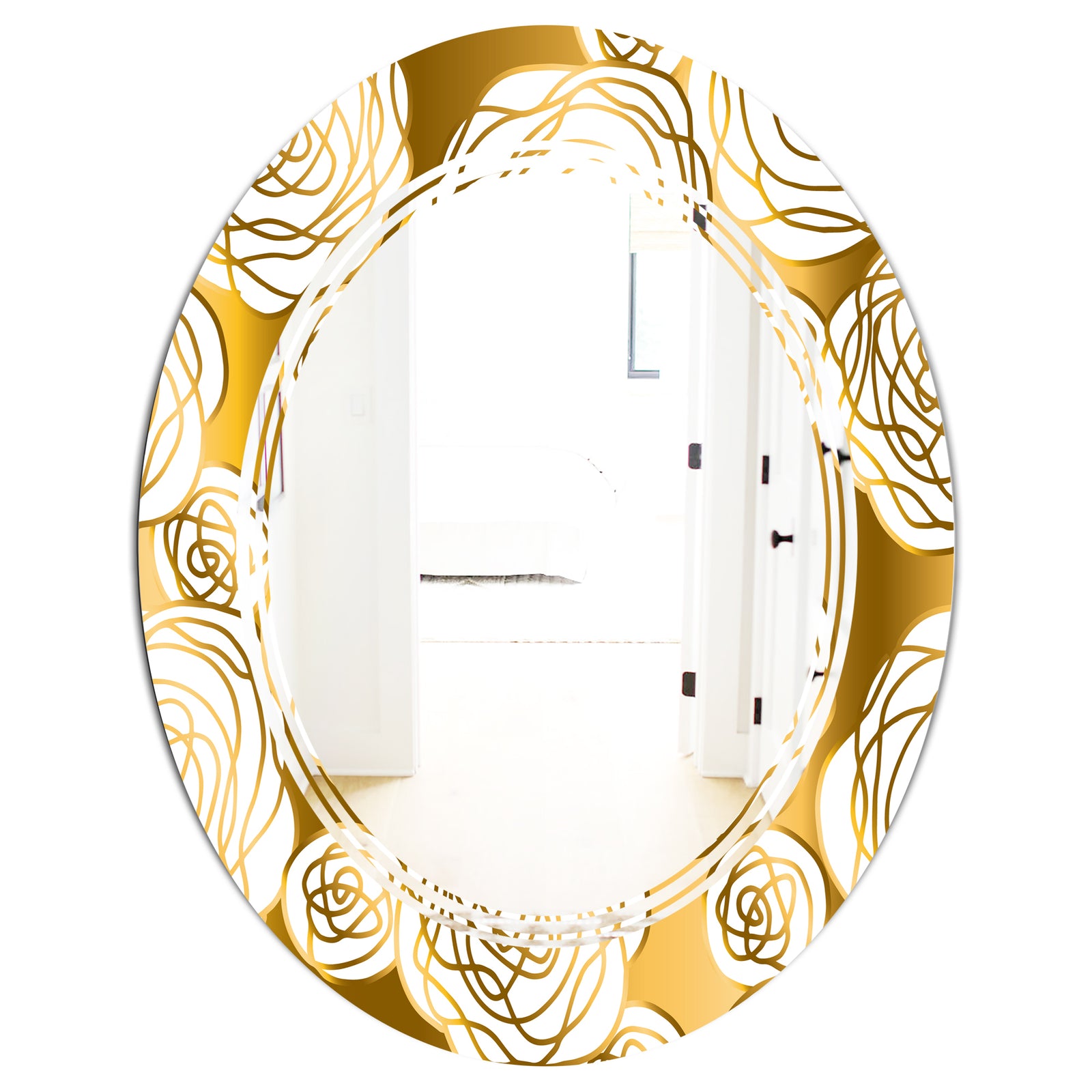 Golden Floral III - Modern Round or Oval Wall Mirror - Triple C