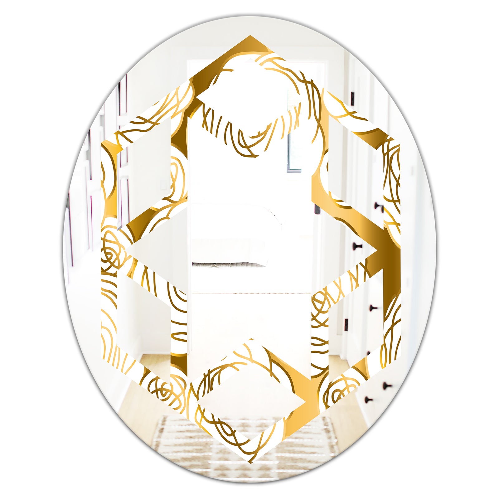Golden Floral III - Modern Round or Oval Wall Mirror - Hexagon Star