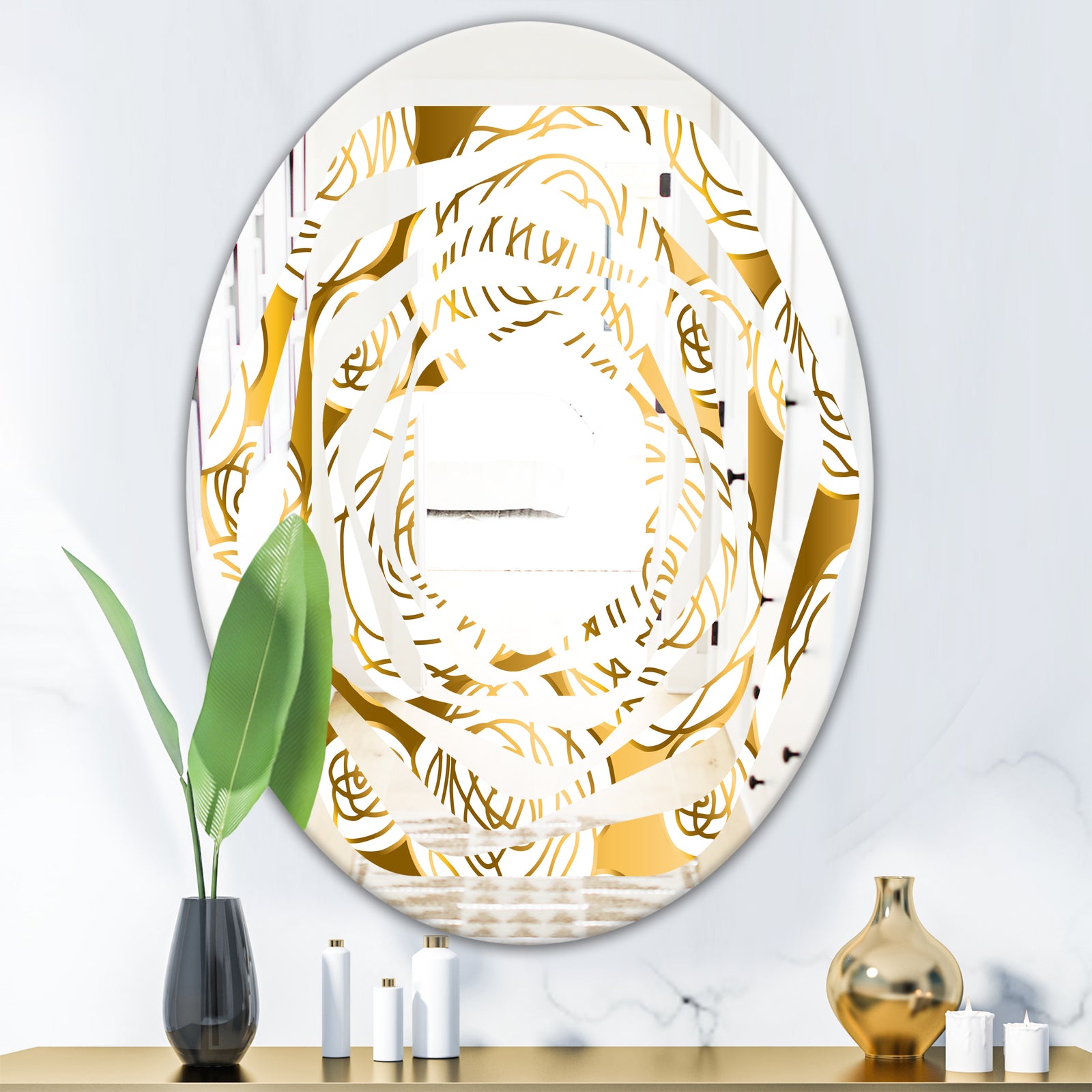 Golden Floral III - Modern Round or Oval Wall Mirror - Whirl