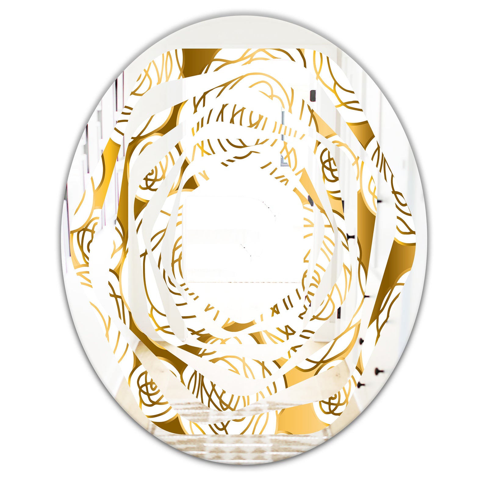 Golden Floral III - Modern Round or Oval Wall Mirror - Whirl