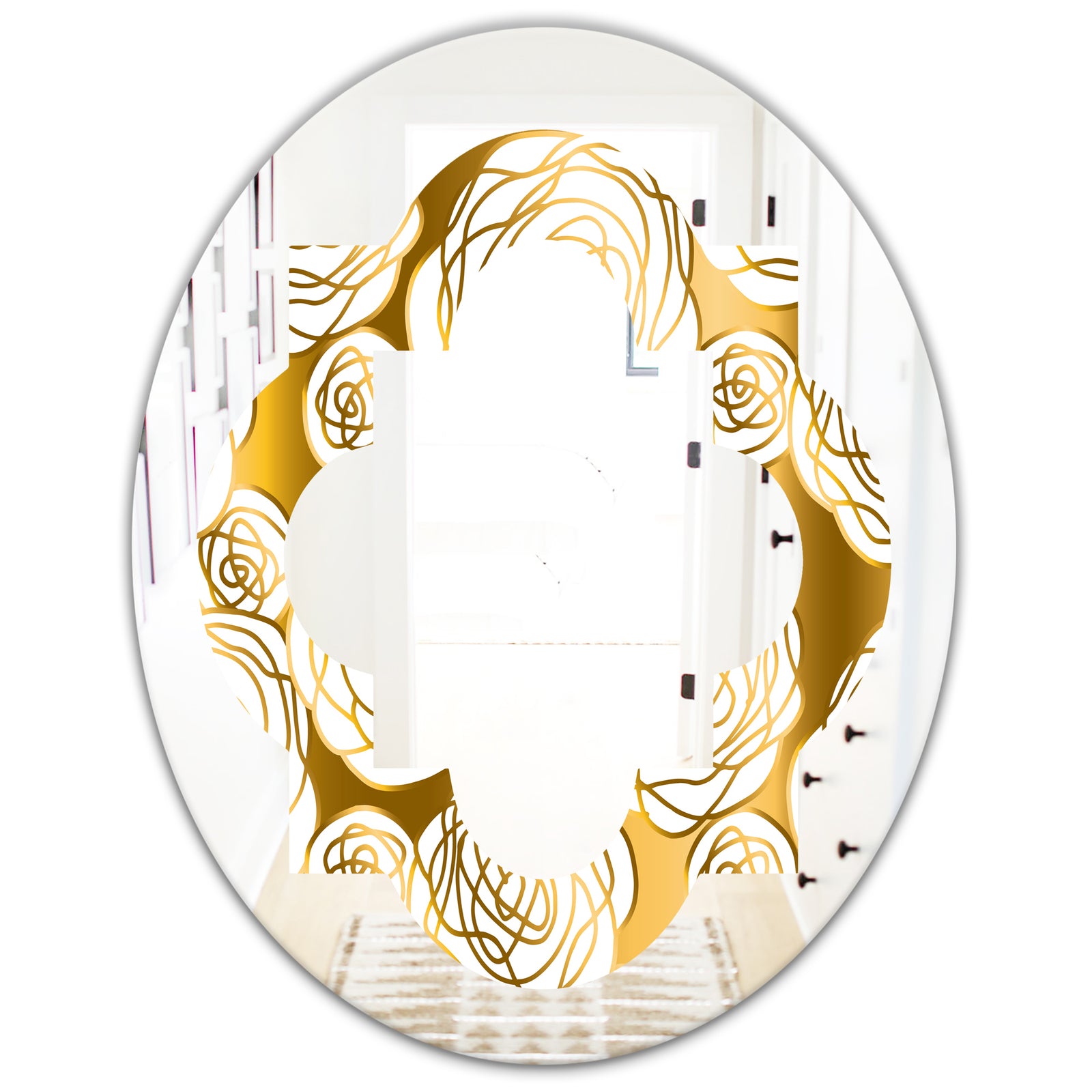 Golden Floral III - Modern Round or Oval Wall Mirror - Quatrefoil