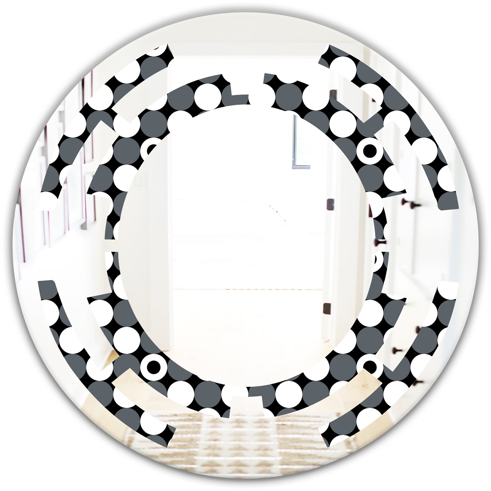Monochrome Geometric Pattern XIV - Modern Round or Oval Wall Mirror - Space