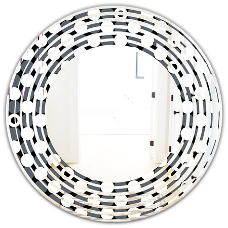 Monochrome Geometric Pattern XIV - Modern Round or Oval Wall Mirror - Wave