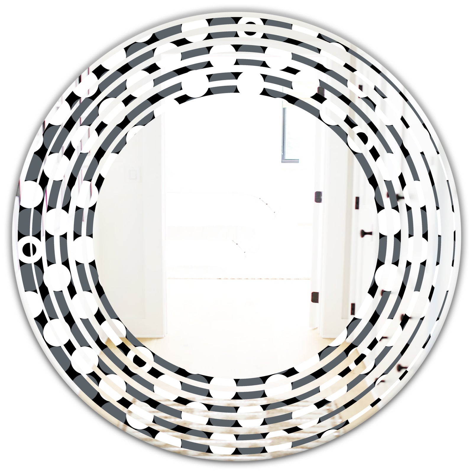 Monochrome Geometric Pattern XIV - Modern Round or Oval Wall Mirror - Wave