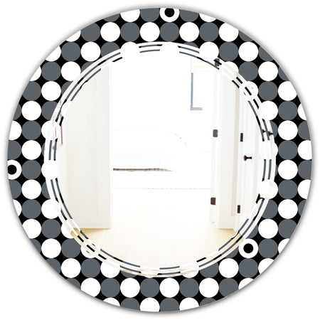 Monochrome Geometric Pattern XIV - Modern Round or Oval Wall Mirror - Triple C