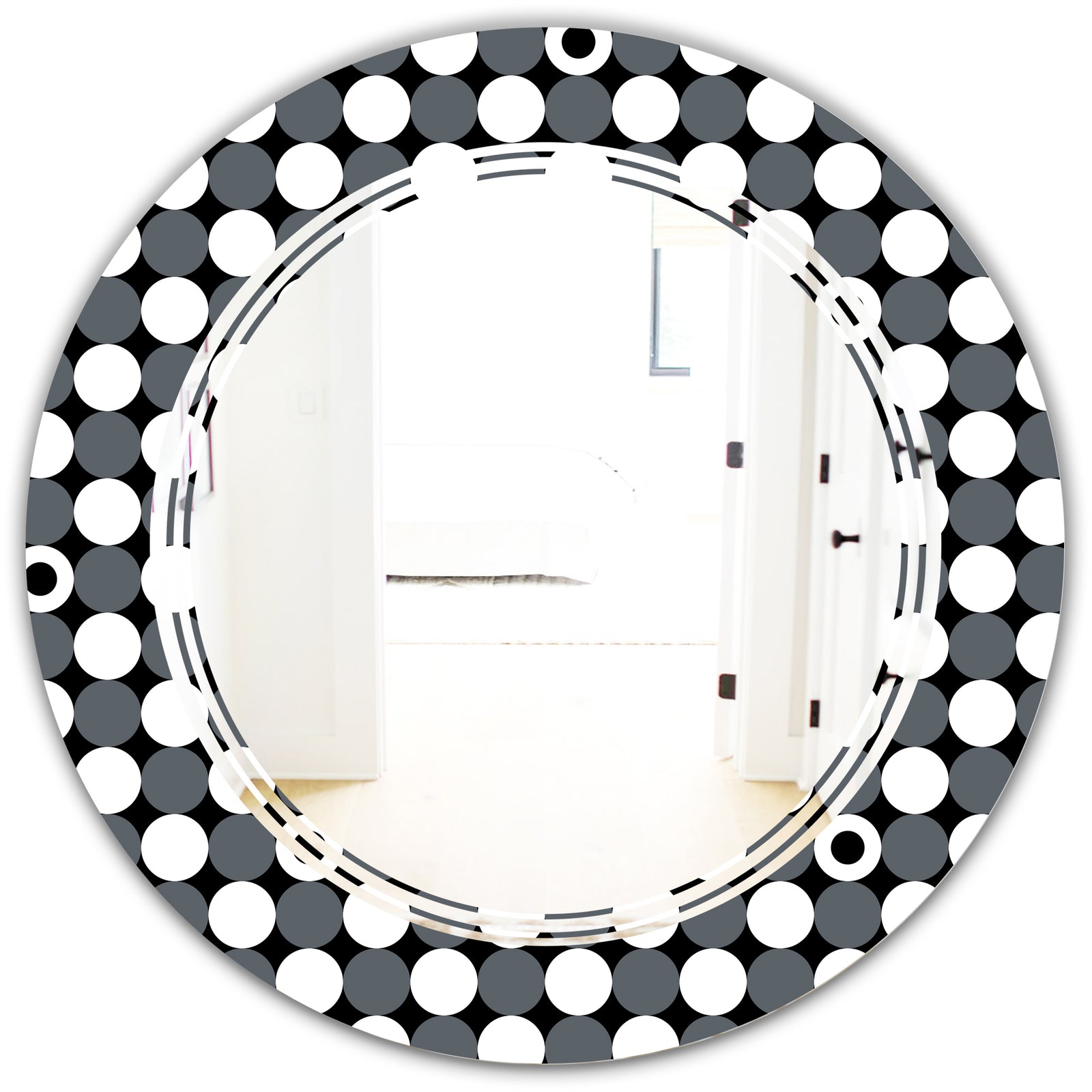 Monochrome Geometric Pattern XIV - Modern Round or Oval Wall Mirror - Triple C