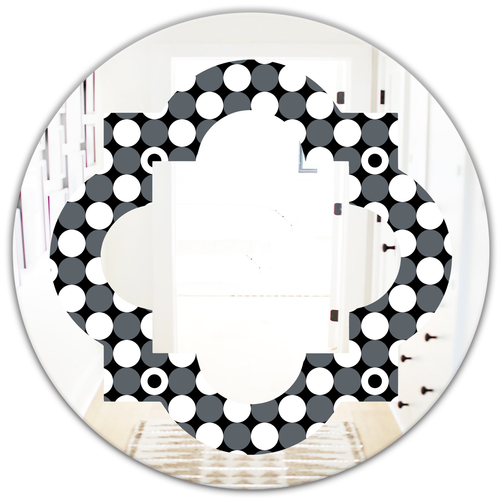 Monochrome Geometric Pattern XIV - Modern Round or Oval Wall Mirror - Quatrefoil