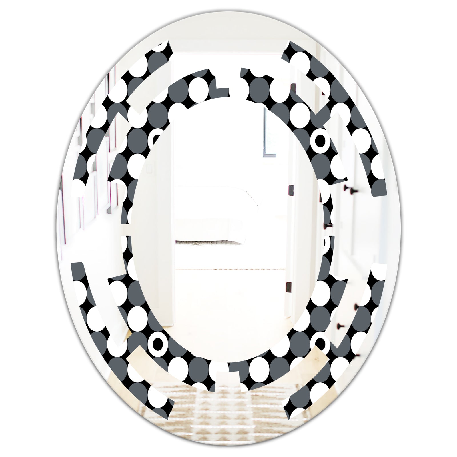 Monochrome Geometric Pattern XIV - Modern Round or Oval Wall Mirror - Space