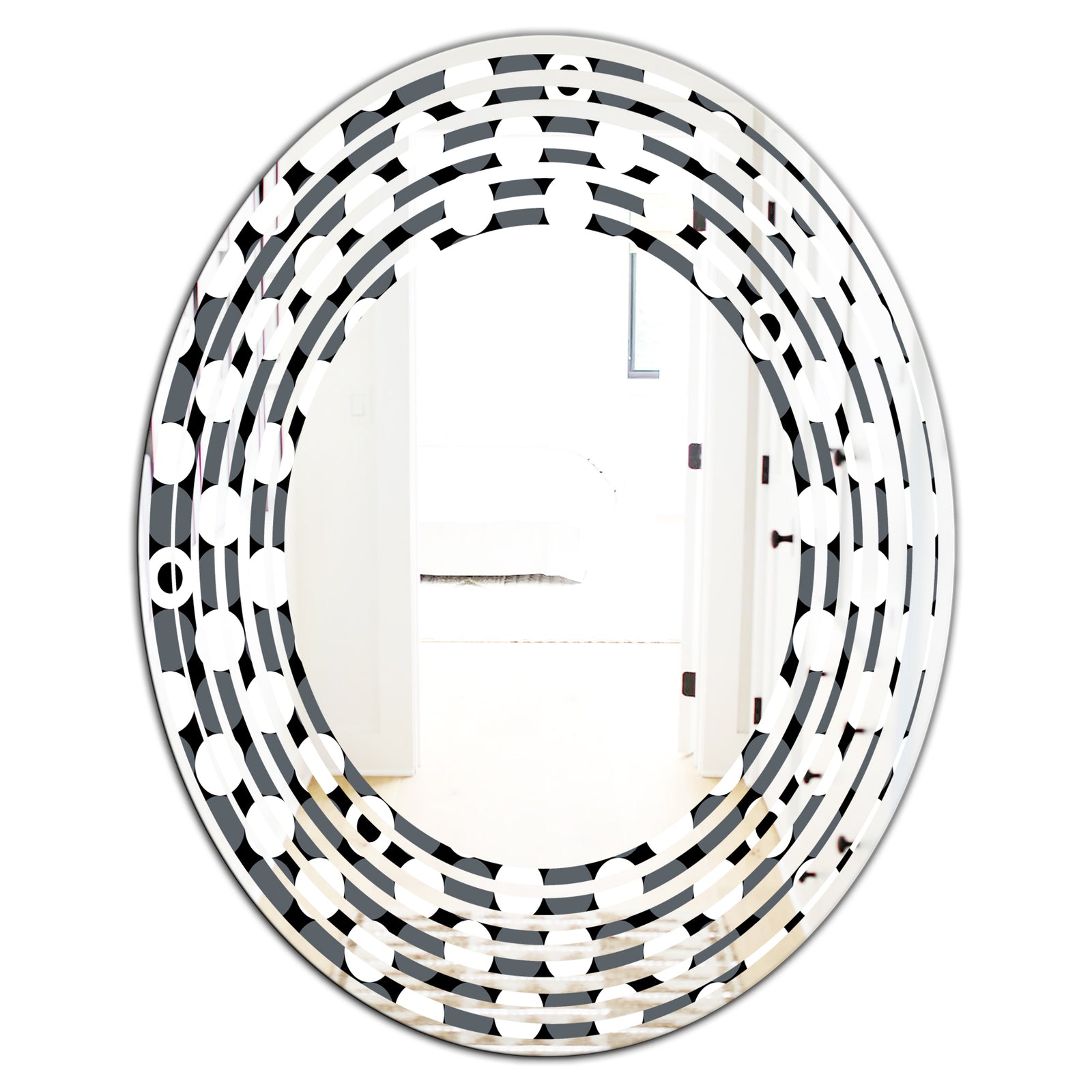 Monochrome Geometric Pattern XIV - Modern Round or Oval Wall Mirror - Wave