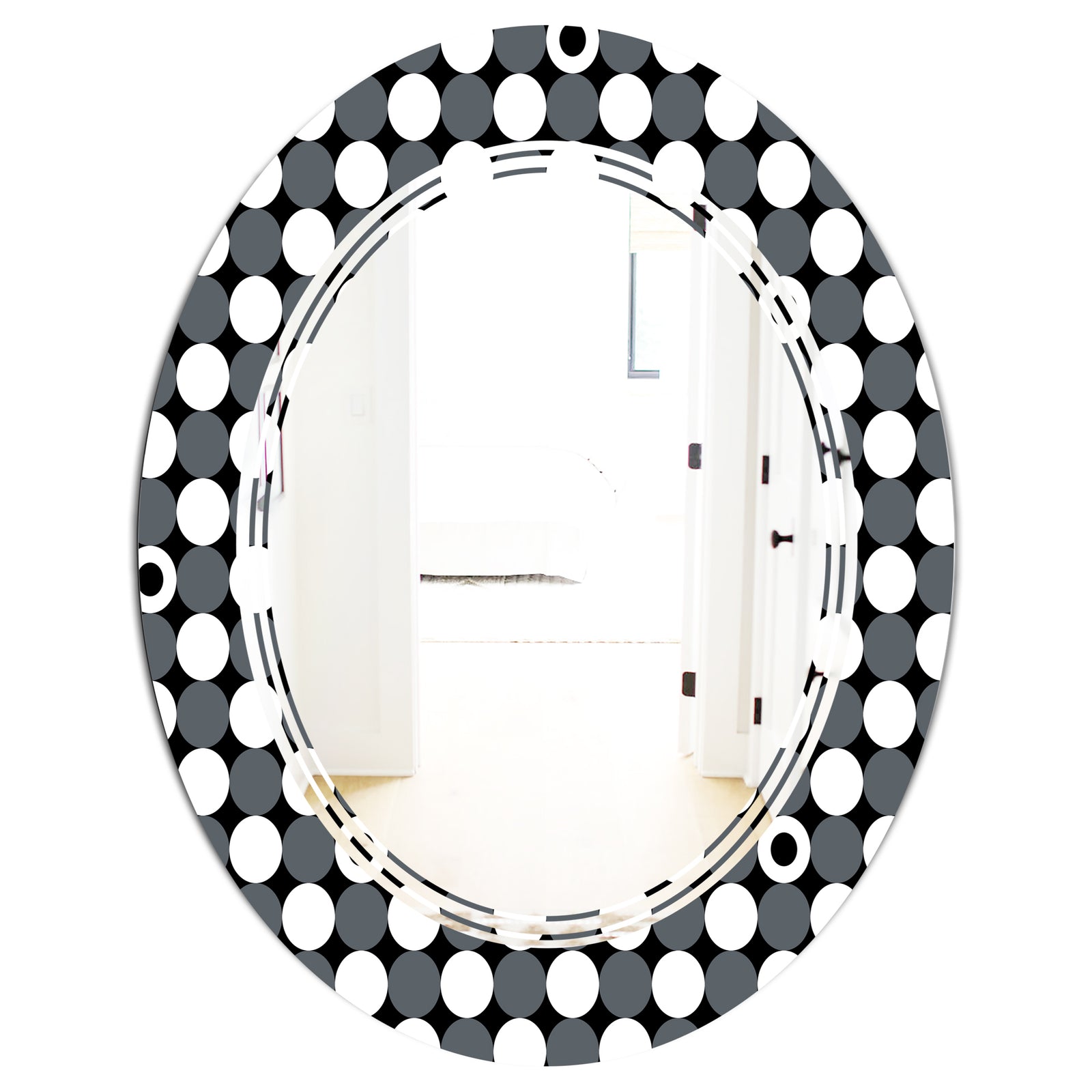 Monochrome Geometric Pattern XIV - Modern Round or Oval Wall Mirror - Triple C
