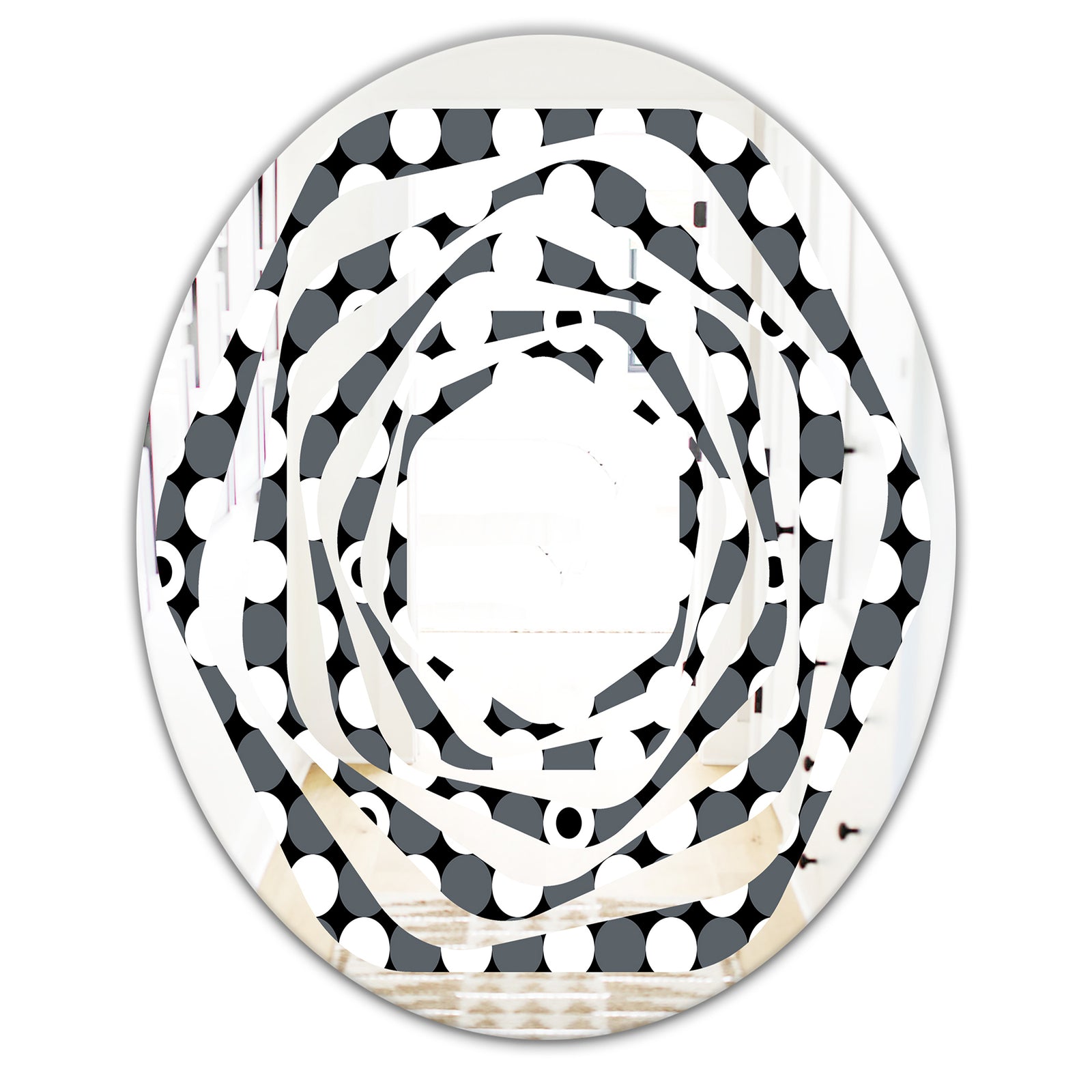 Monochrome Geometric Pattern XIV - Modern Round or Oval Wall Mirror - Whirl