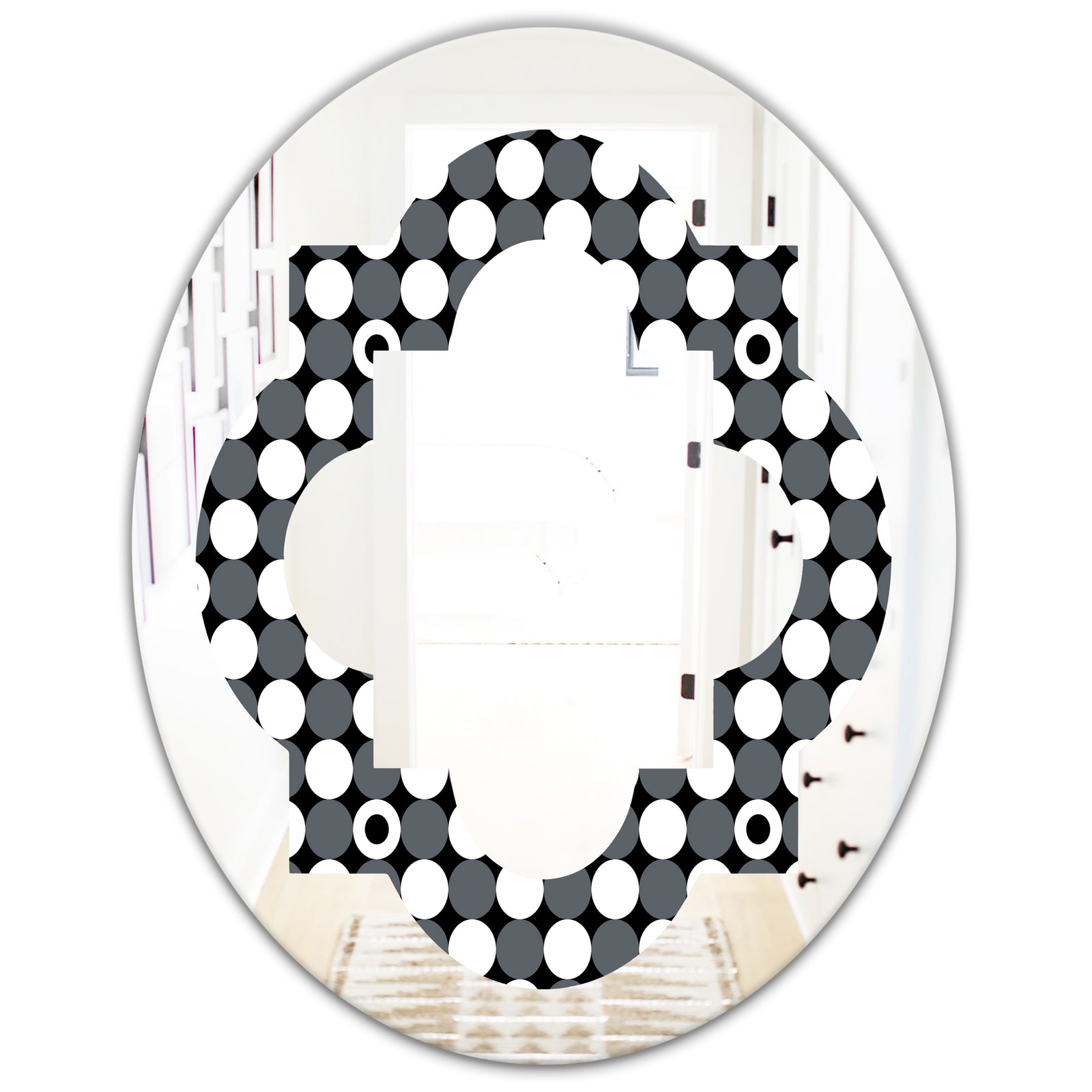 Monochrome Geometric Pattern XIV - Modern Round or Oval Wall Mirror - Quatrefoil