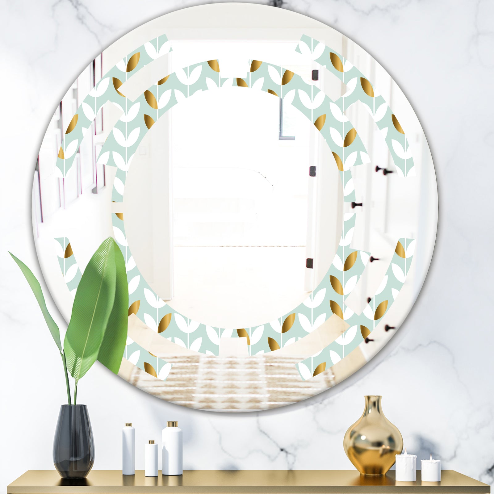Golden Foliage X - Modern Round or Oval Wall Mirror - Space