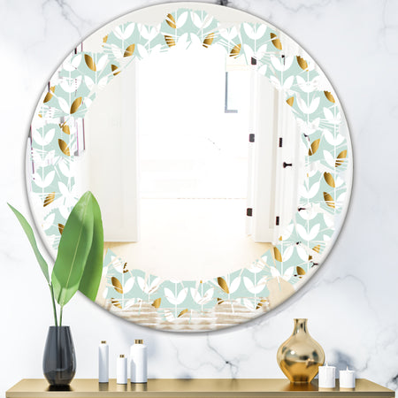 Golden Foliage X - Modern Round or Oval Wall Mirror - Leaves