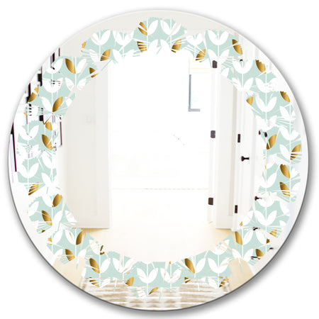 Golden Foliage X - Modern Round or Oval Wall Mirror - Leaves