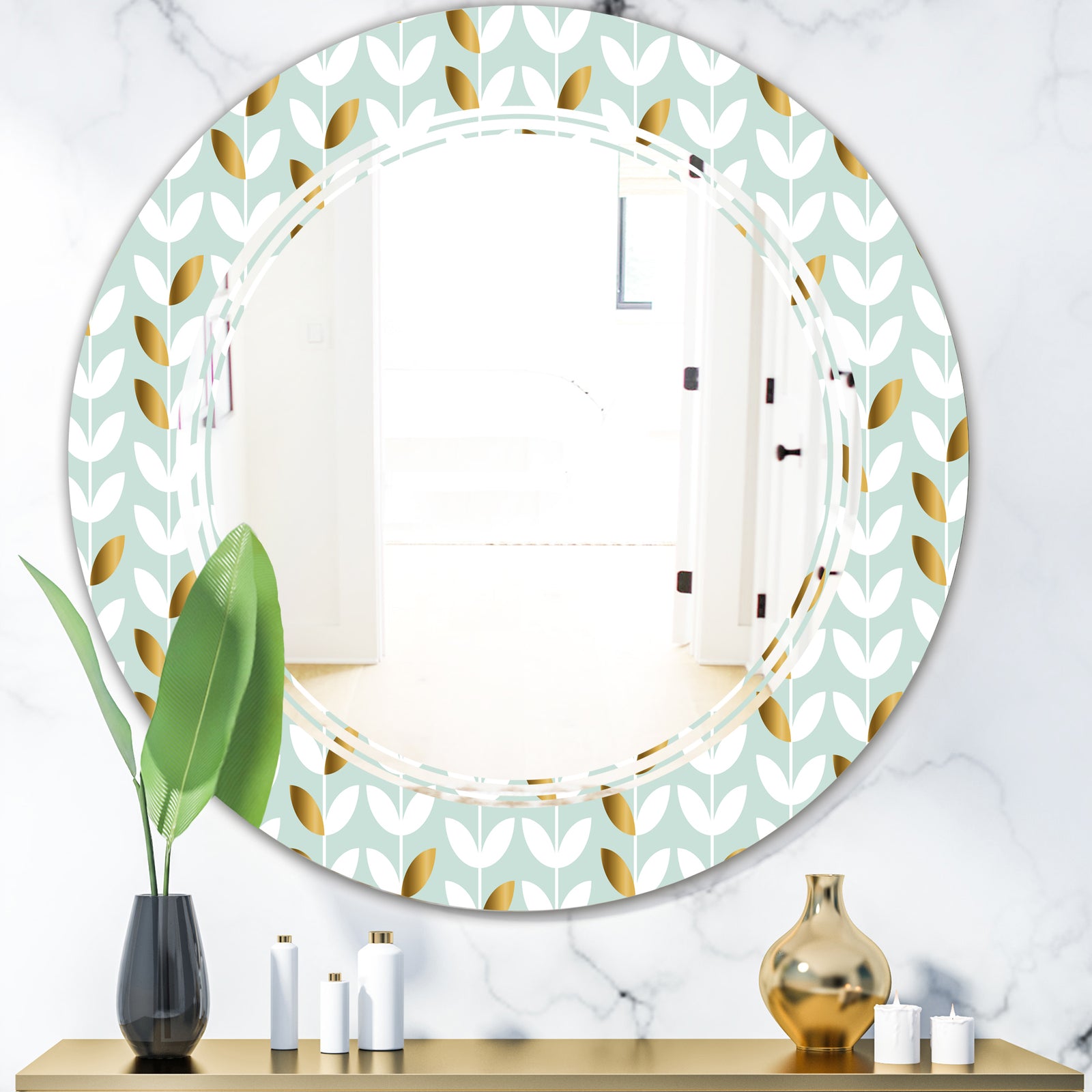 Golden Foliage X - Modern Round or Oval Wall Mirror - Triple C