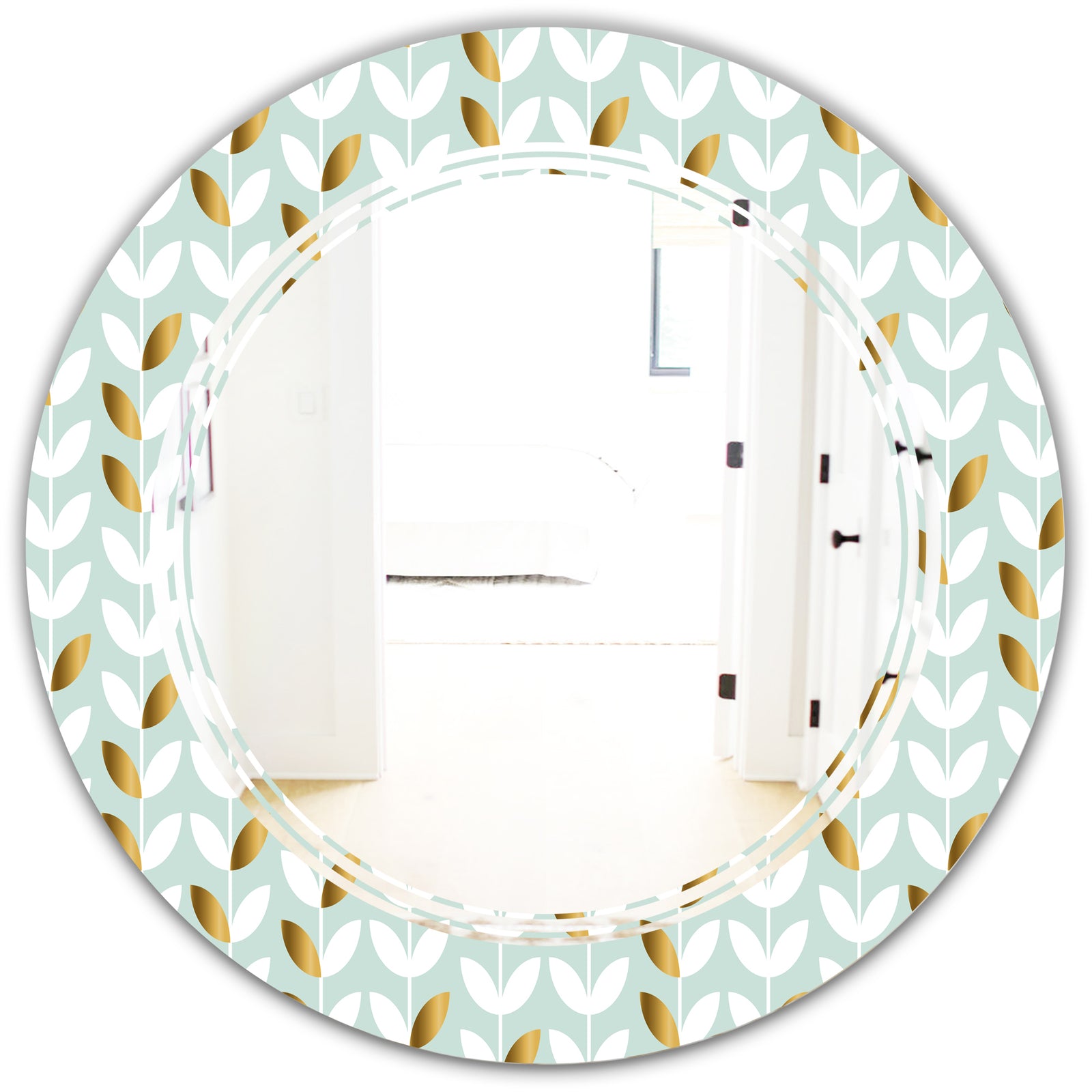Golden Foliage X - Modern Round or Oval Wall Mirror - Triple C