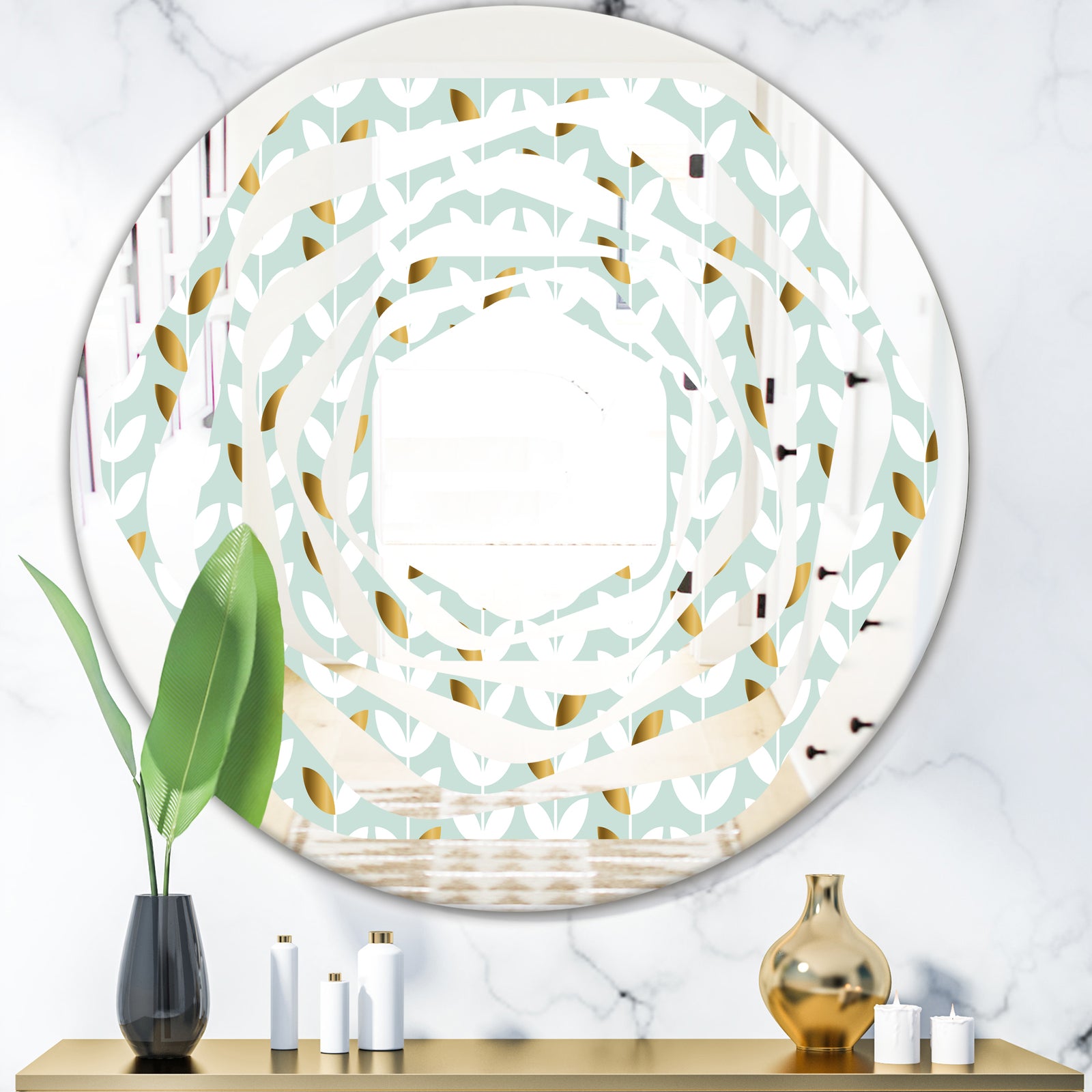 Golden Foliage X - Modern Round or Oval Wall Mirror - Whirl