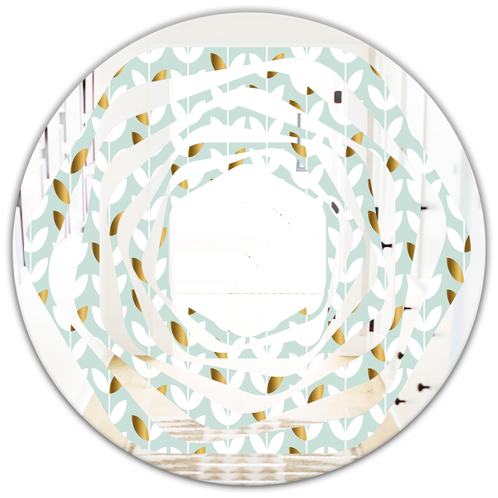 Golden Foliage X - Modern Round or Oval Wall Mirror - Whirl