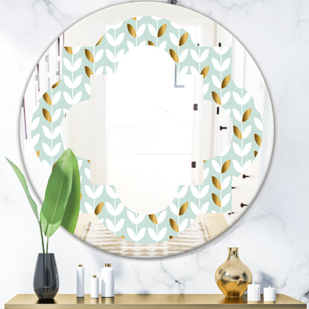 Golden Foliage X - Modern Round or Oval Wall Mirror - Quatrefoil