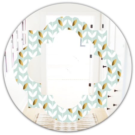 Golden Foliage X - Modern Round or Oval Wall Mirror - Quatrefoil