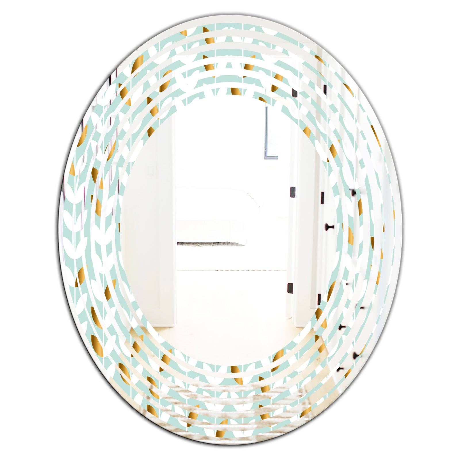 Golden Foliage X - Modern Round or Oval Wall Mirror - Wave