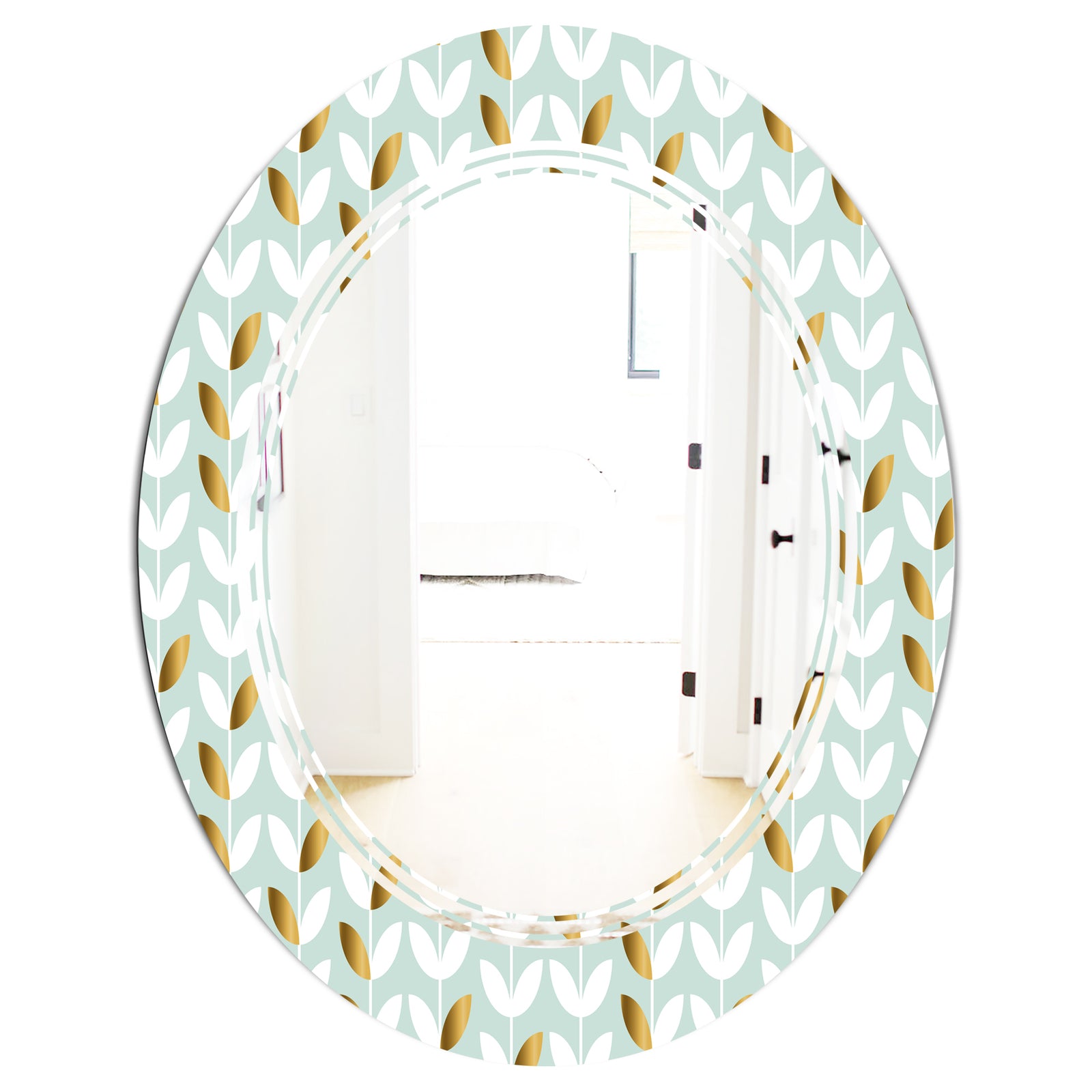 Golden Foliage X - Modern Round or Oval Wall Mirror - Triple C