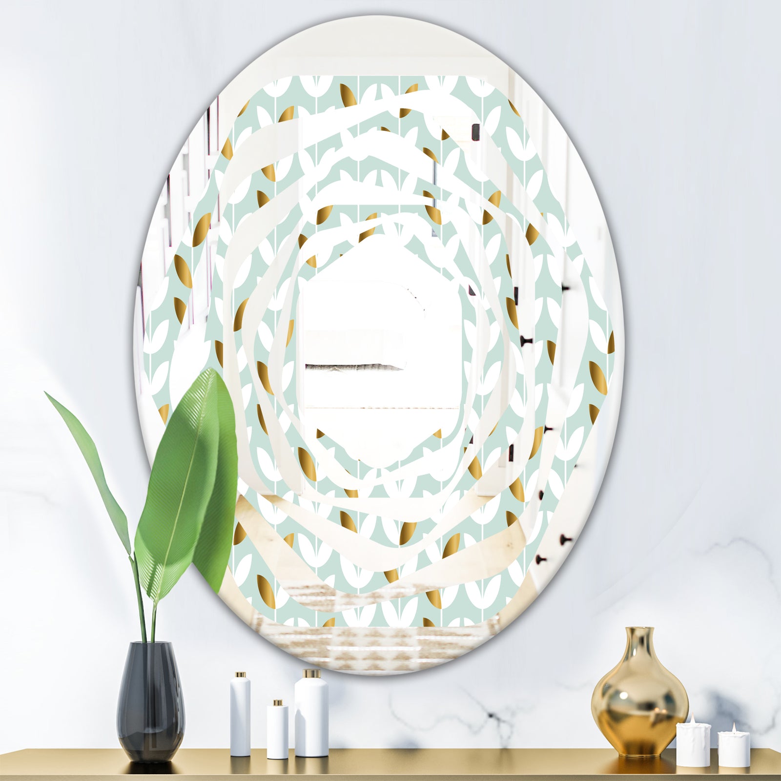 Golden Foliage X - Modern Round or Oval Wall Mirror - Whirl