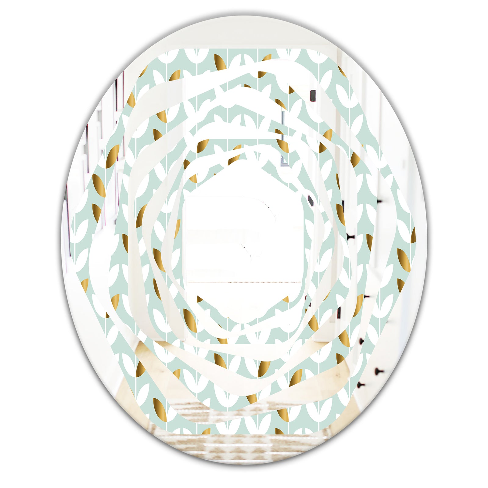 Golden Foliage X - Modern Round or Oval Wall Mirror - Whirl