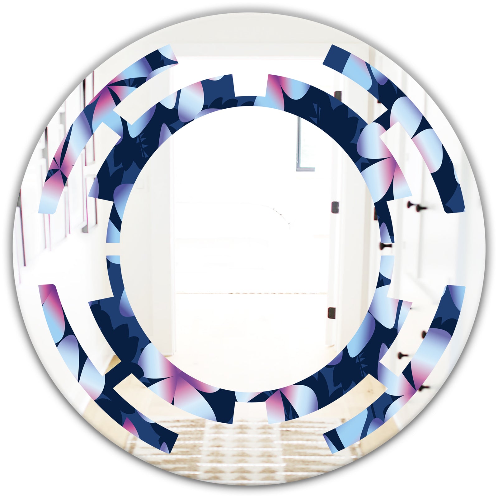 Retro Frangipani Flowers - Modern Round or Oval Wall Mirror - Space