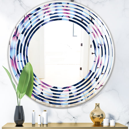 Retro Frangipani Flowers - Modern Round or Oval Wall Mirror - Wave