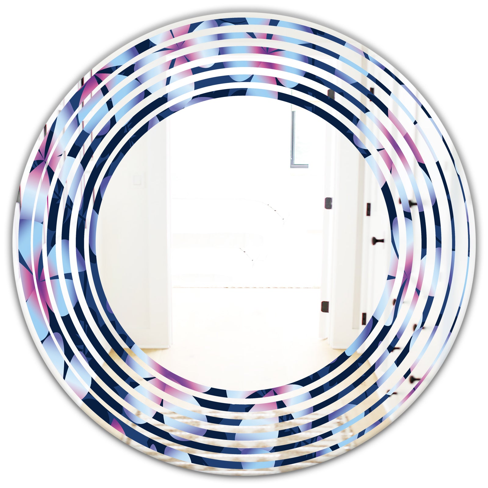 Retro Frangipani Flowers - Modern Round or Oval Wall Mirror - Wave