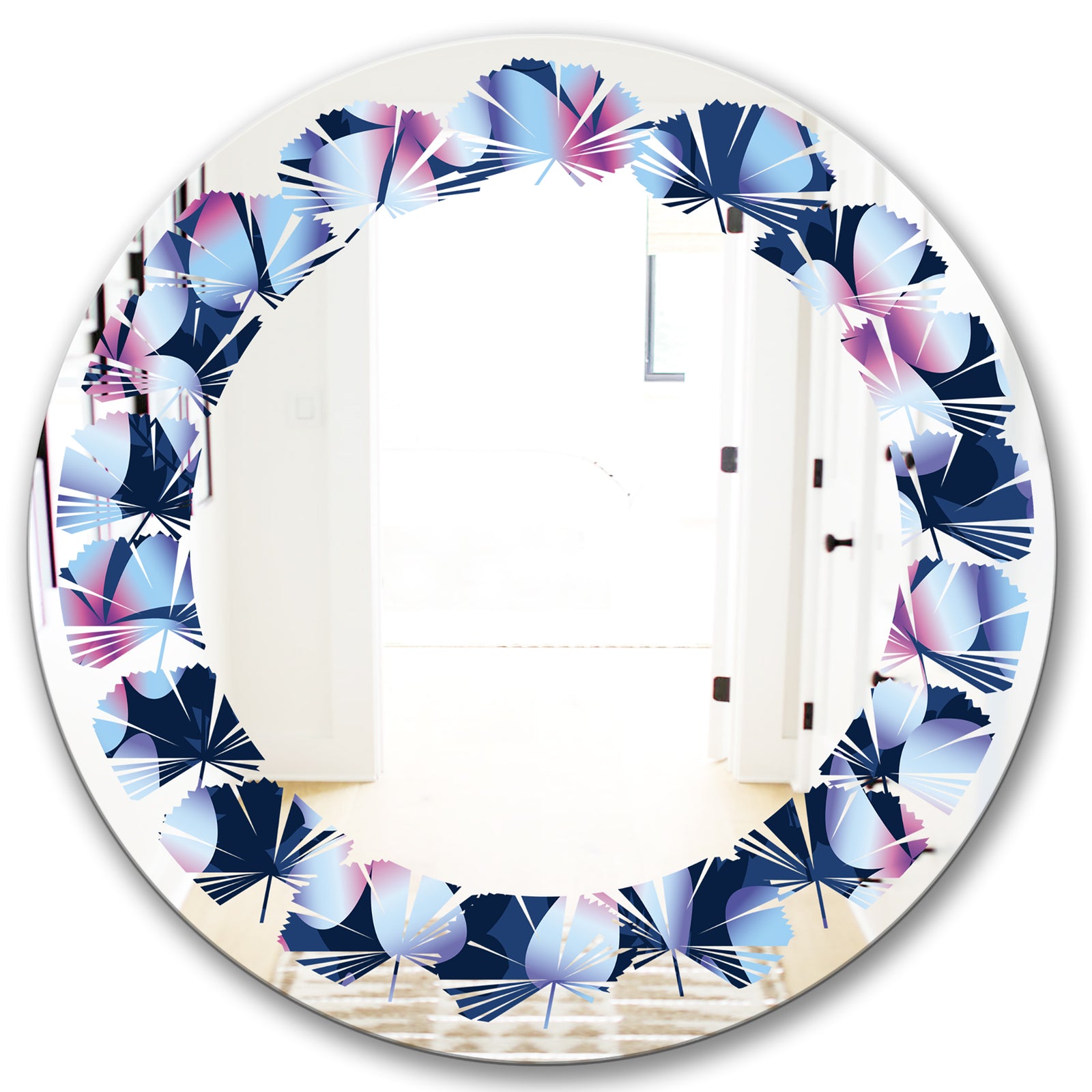 Retro Frangipani Flowers - Modern Round or Oval Wall Mirror - Leaves