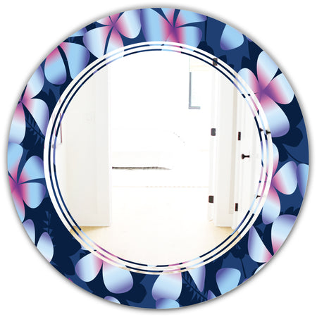 Retro Frangipani Flowers - Modern Round or Oval Wall Mirror - Triple C