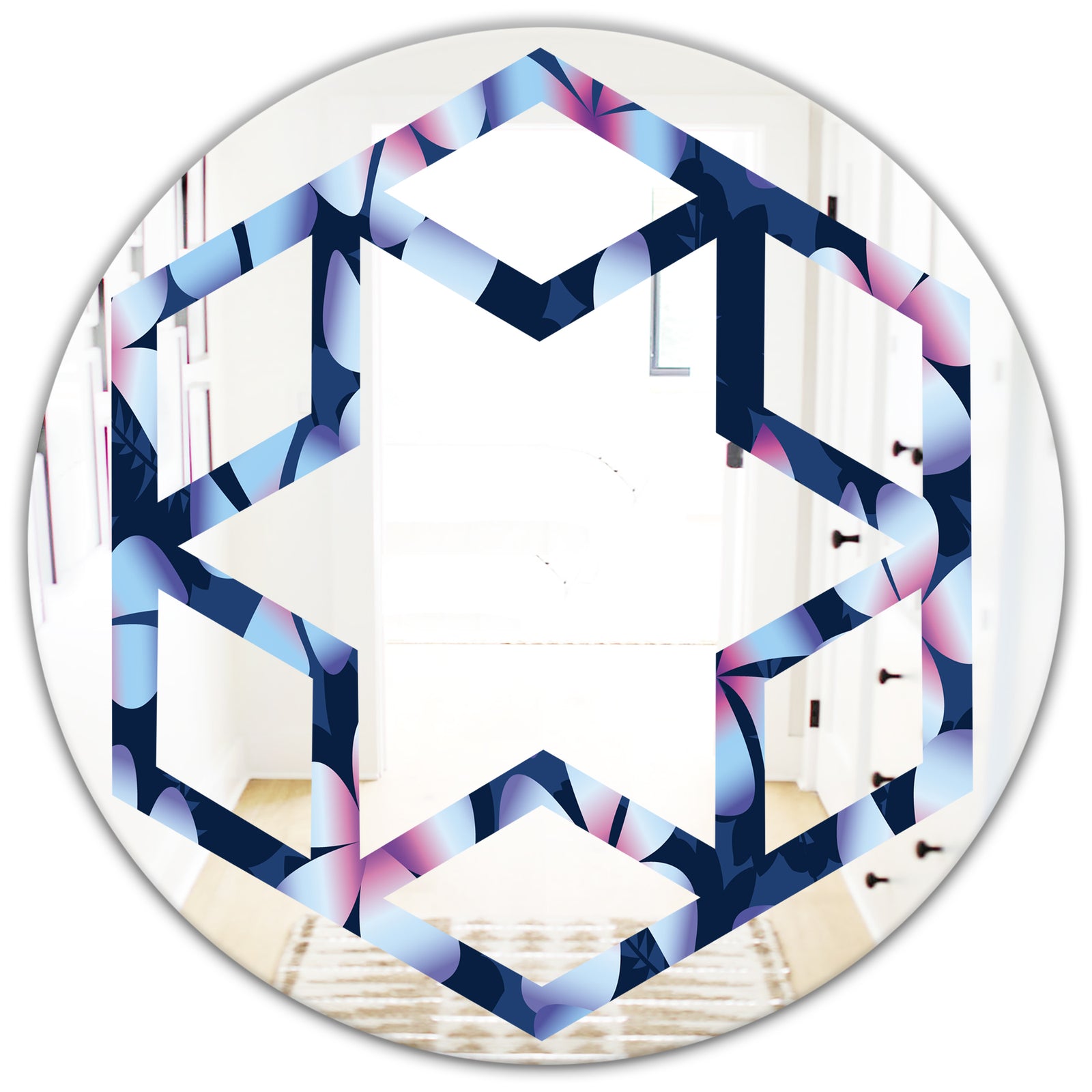 Retro Frangipani Flowers - Modern Round or Oval Wall Mirror - Hexagon Star