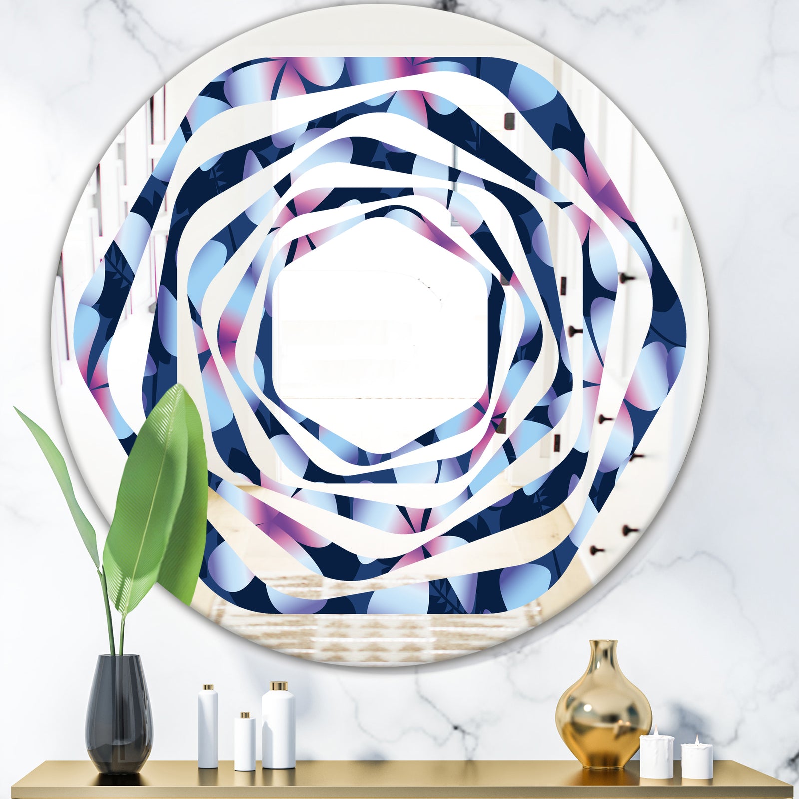 Retro Frangipani Flowers - Modern Round or Oval Wall Mirror - Whirl