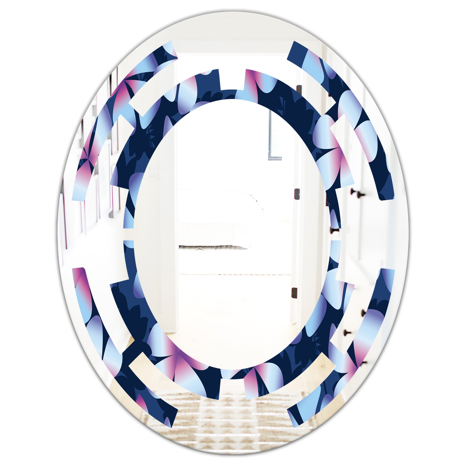 Retro Frangipani Flowers - Modern Round or Oval Wall Mirror - Space
