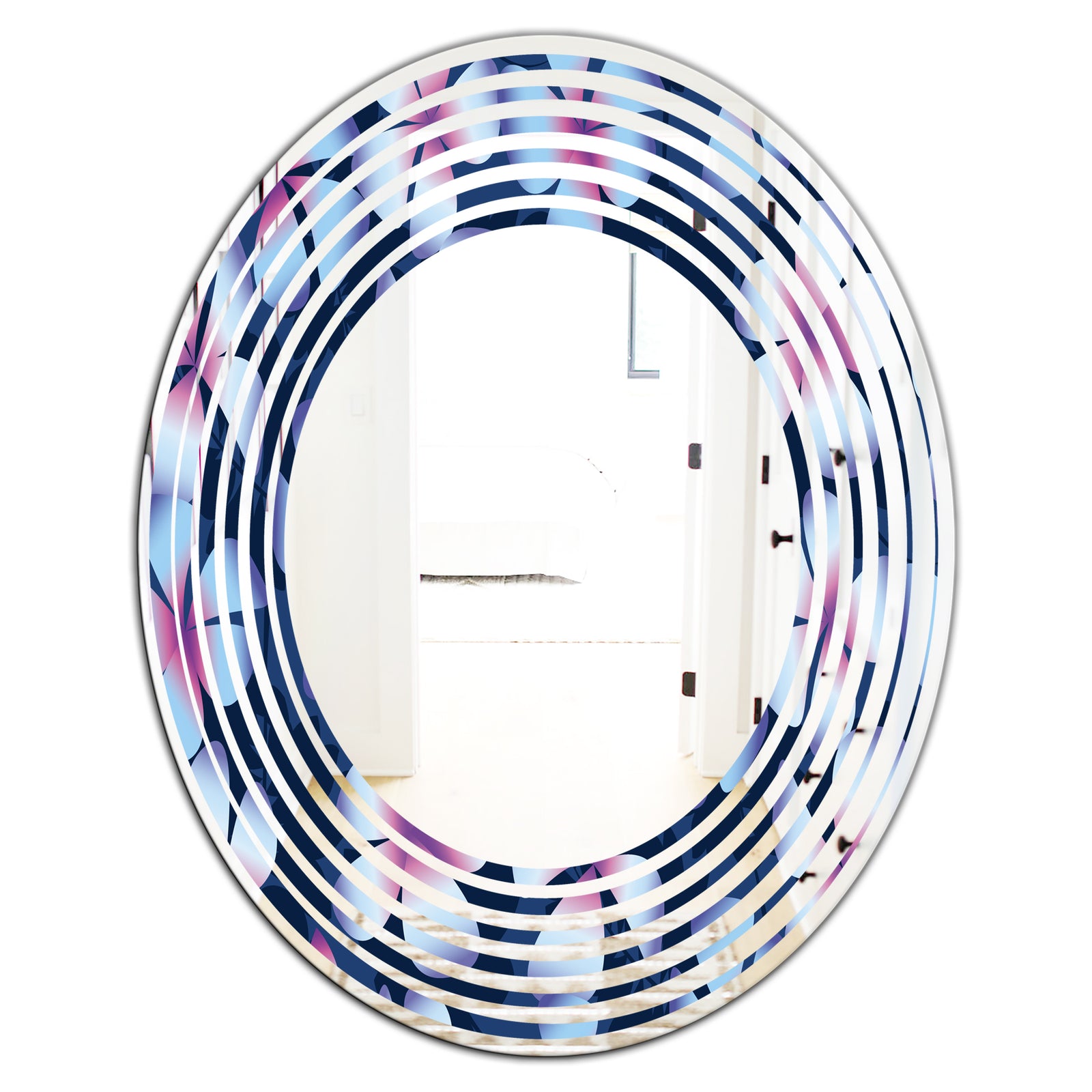 Retro Frangipani Flowers - Modern Round or Oval Wall Mirror - Wave