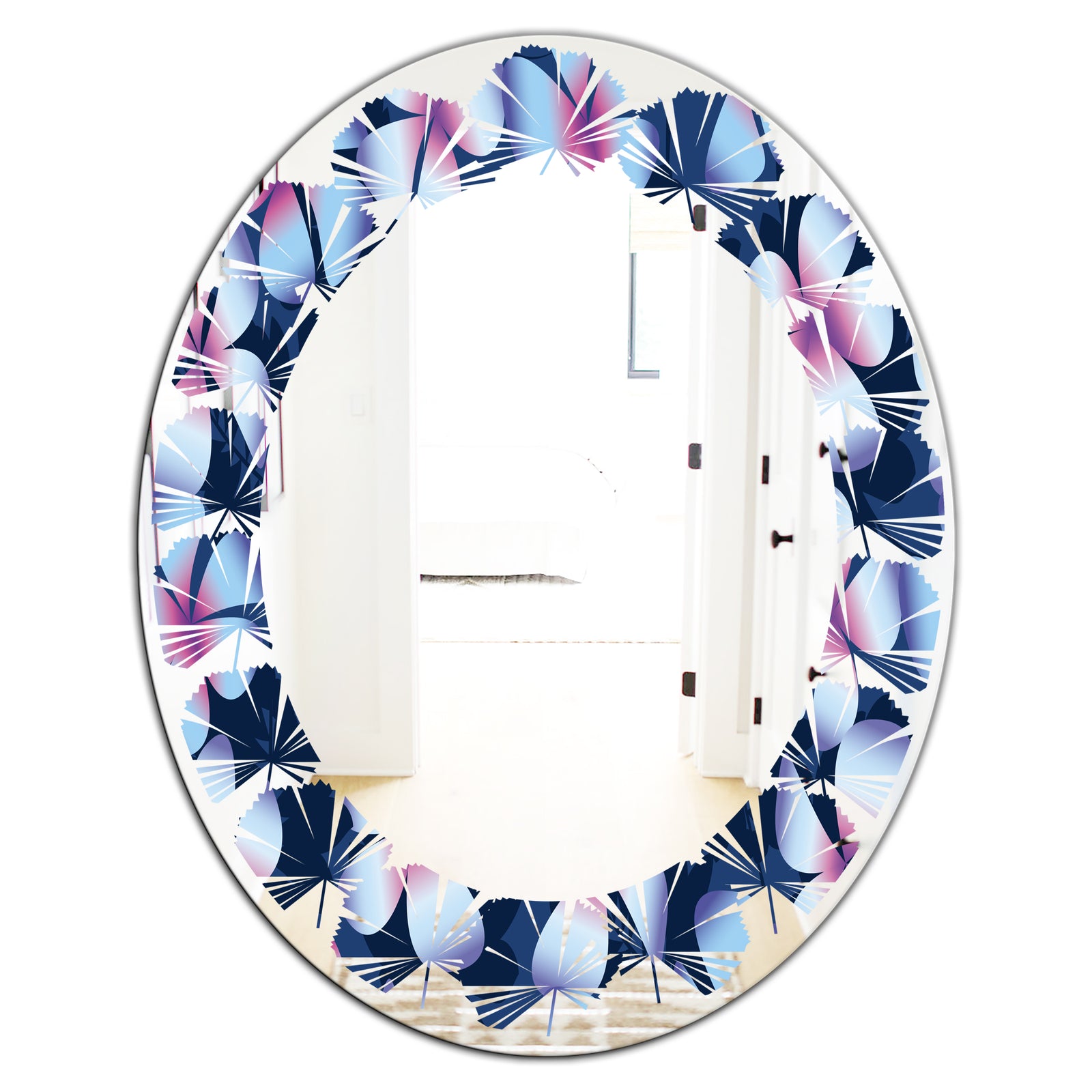 Retro Frangipani Flowers - Modern Round or Oval Wall Mirror - Leaves