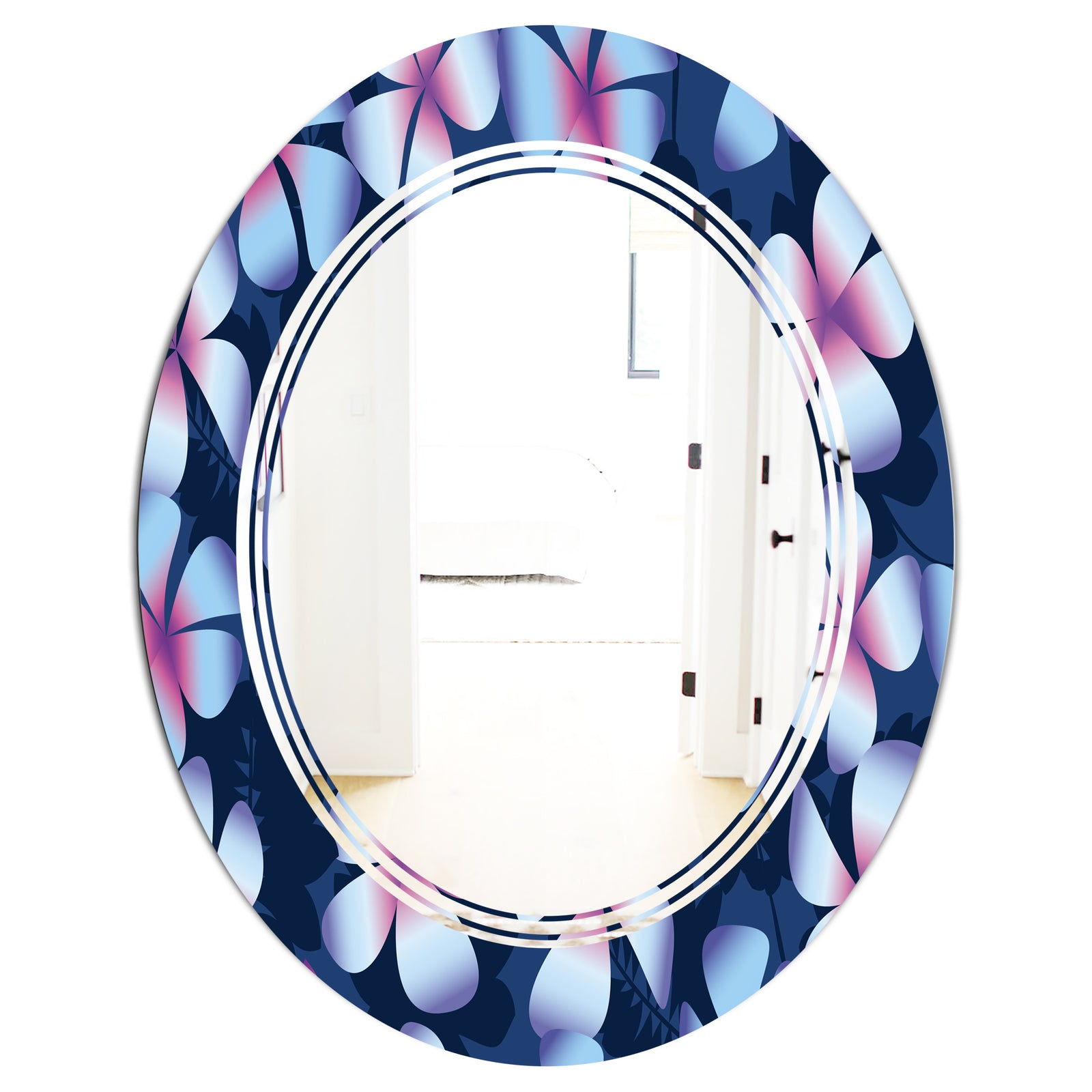 Retro Frangipani Flowers - Modern Round or Oval Wall Mirror - Triple C
