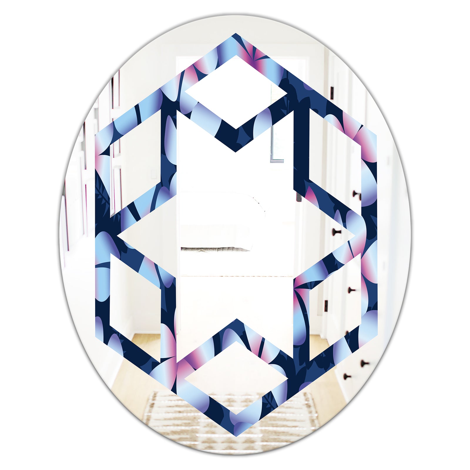 Retro Frangipani Flowers - Modern Round or Oval Wall Mirror - Hexagon Star