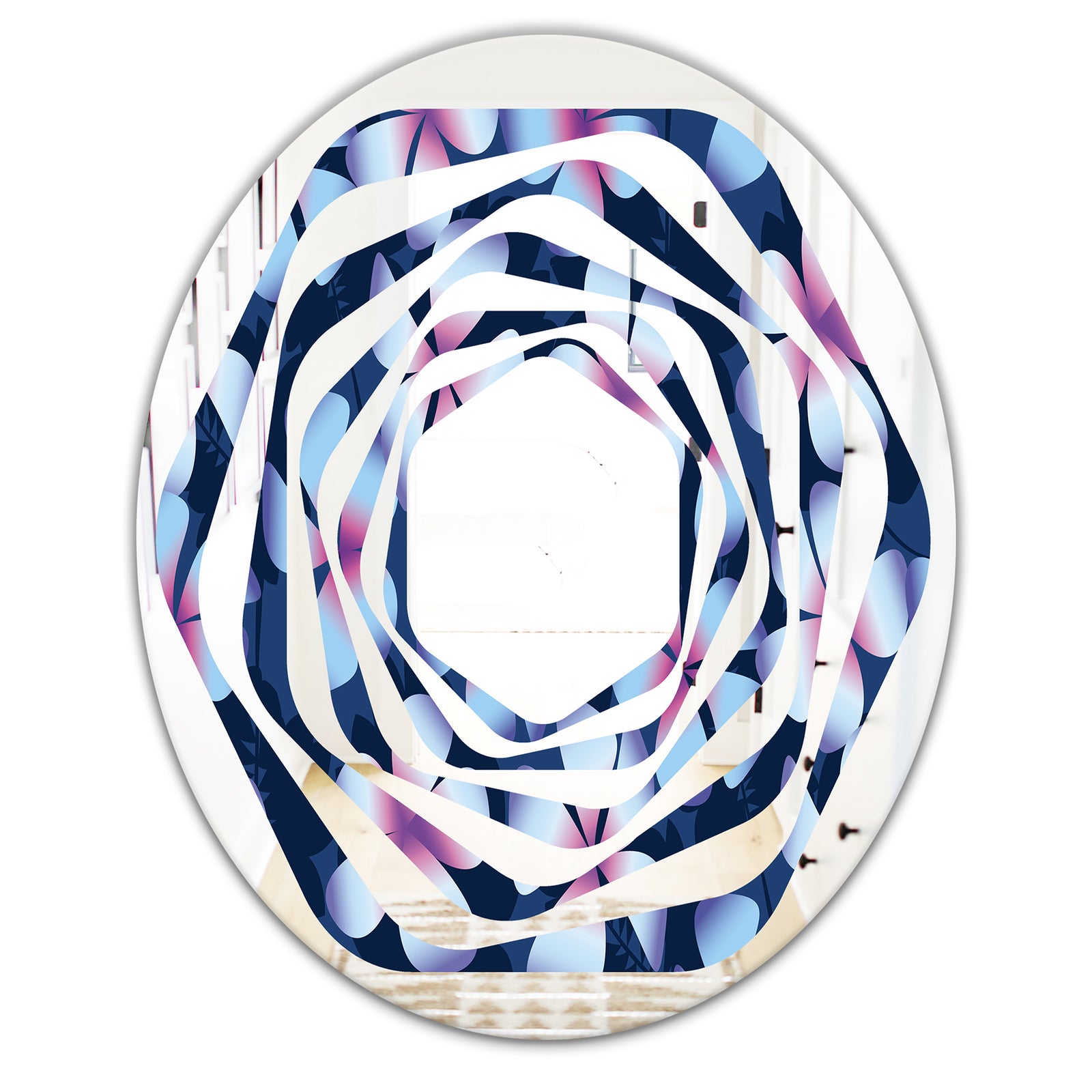 Retro Frangipani Flowers - Modern Round or Oval Wall Mirror - Whirl