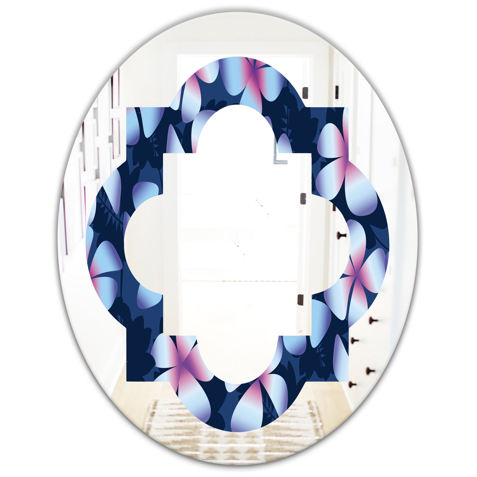 Retro Frangipani Flowers - Modern Round or Oval Wall Mirror - Quatrefoil