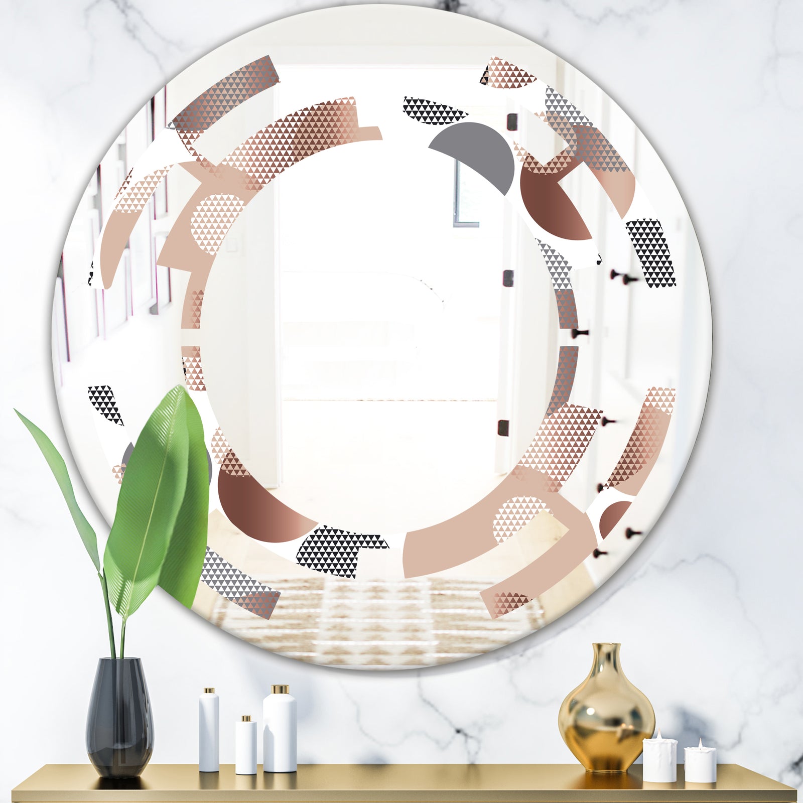 Circular Abstract Retro Geometric XIII - Modern Round or Oval Wall Mirror - Space